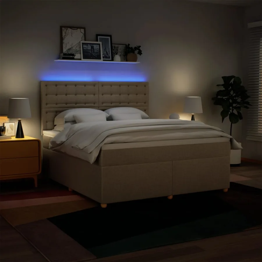 Sommier à lattes de lit avec matelas Crème 180x200 cm Tissu - 5