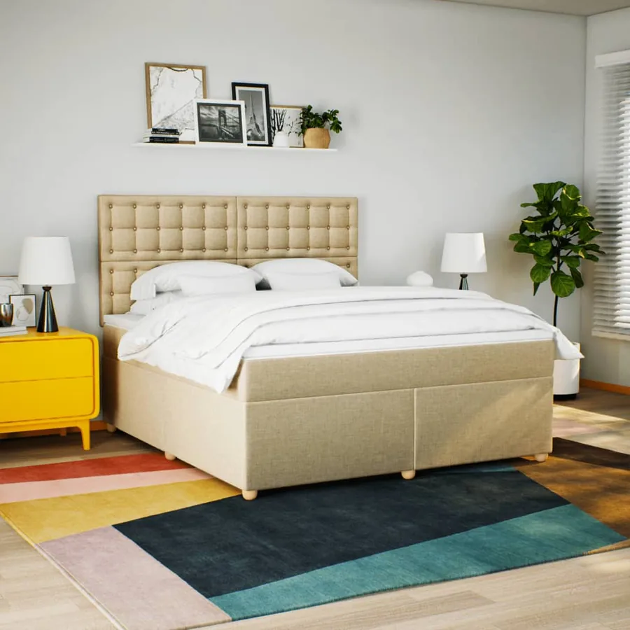 Sommier à lattes de lit avec matelas Crème 180x200 cm Tissu - 3
