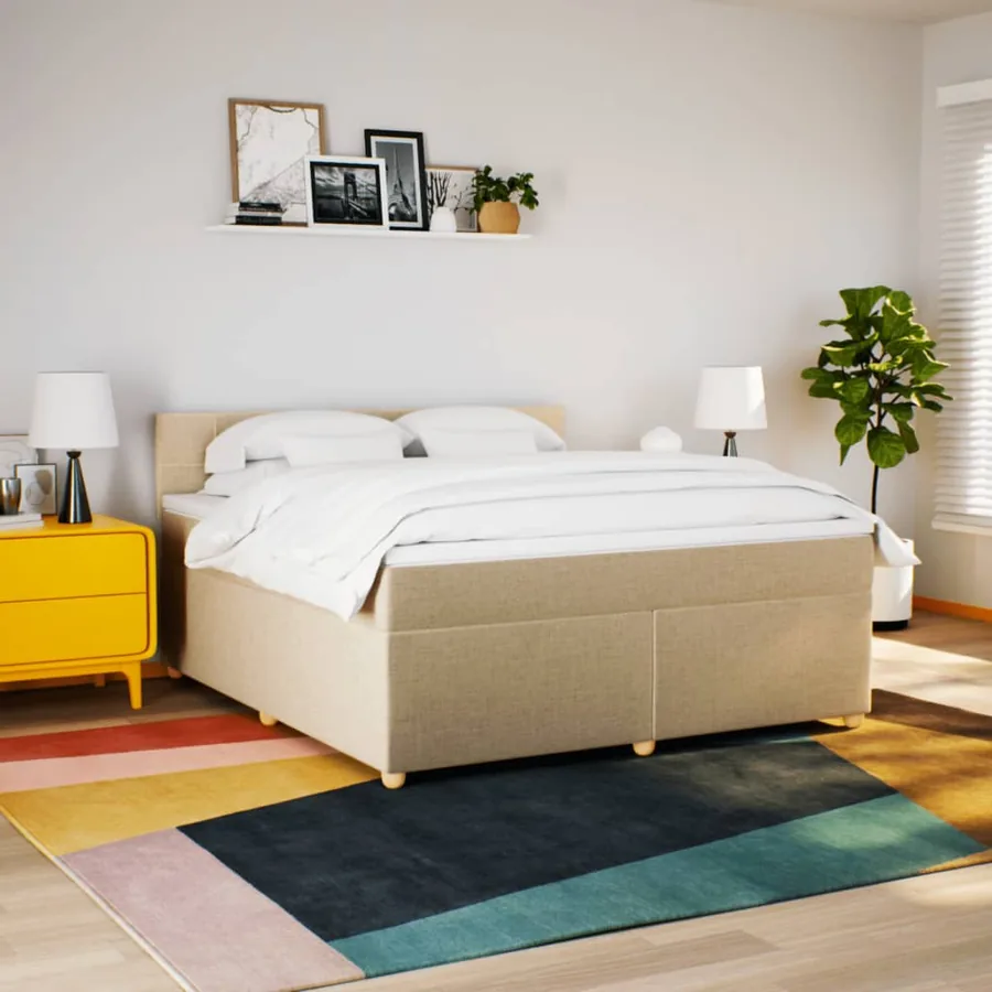 Sommier à lattes de lit avec matelas Crème 180x200 cm Tissu - 4