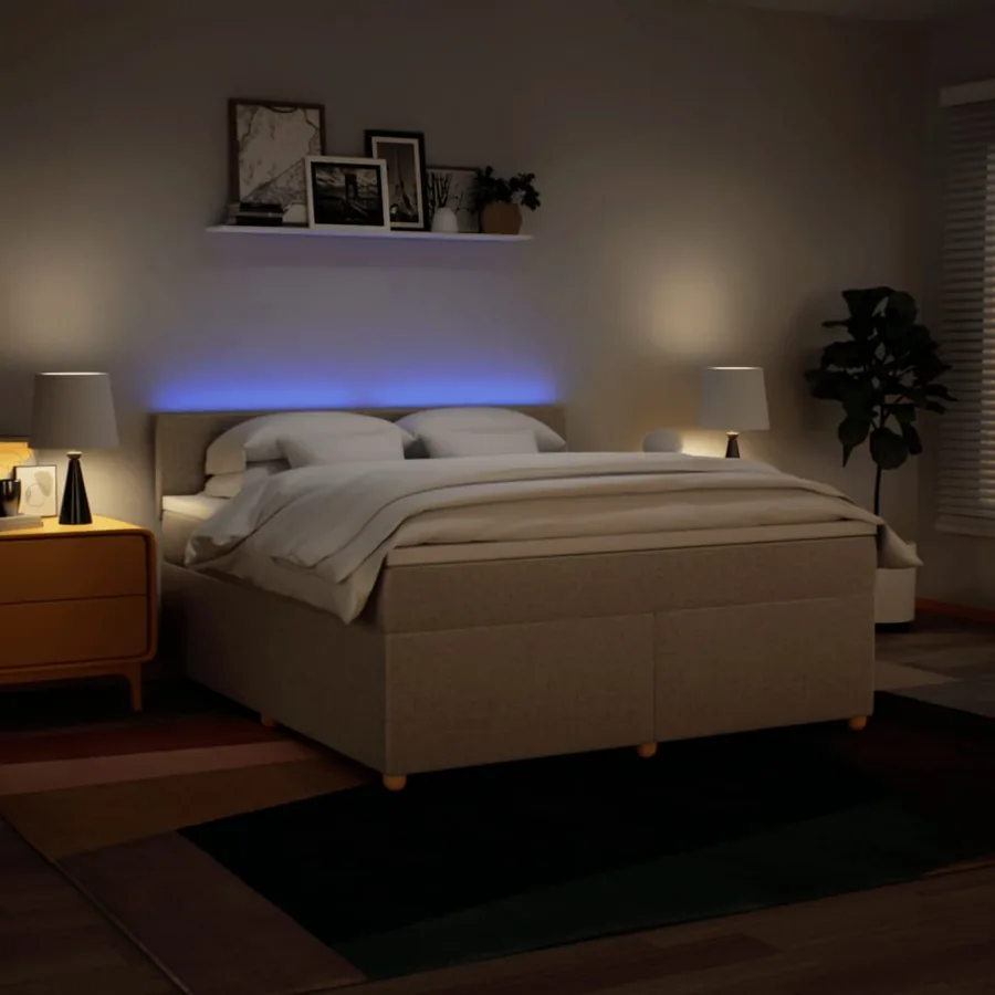 Sommier à lattes de lit avec matelas Crème 180x200 cm Tissu - 5