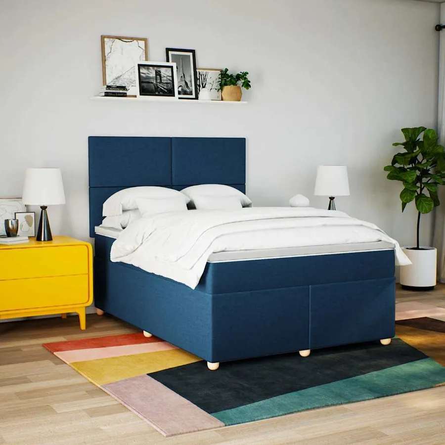 Sommier à lattes de lit avec matelas Bleu 140x190 cm Tissu - 3