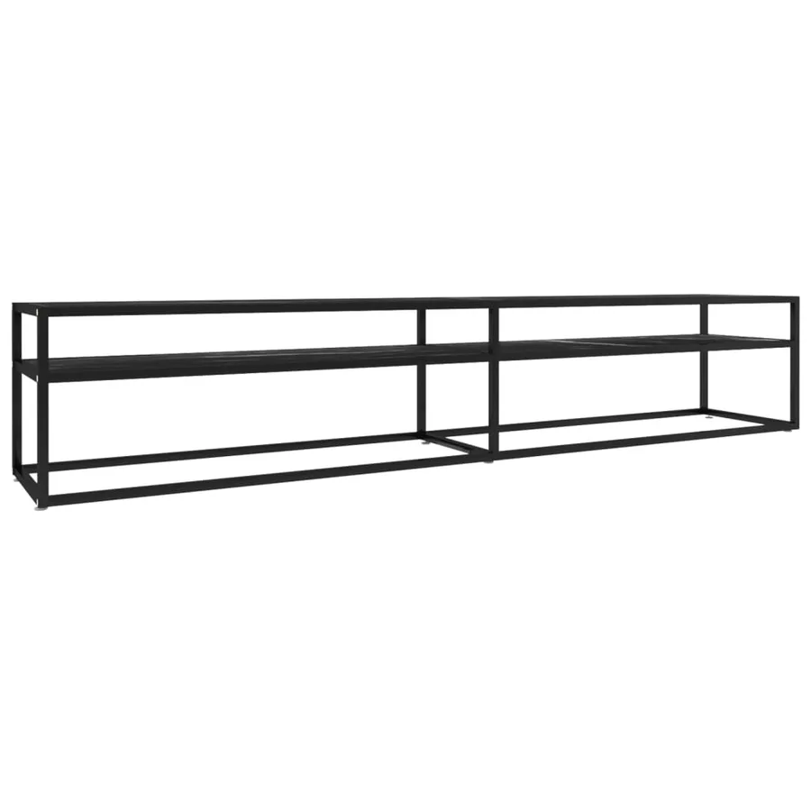 Meuble TV Marbre noir 220x40x40,5 cm Verre trempé - 2