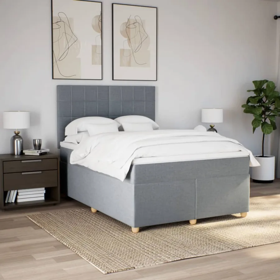 Sommier à lattes de lit avec matelas Gris clair 140x190cm Tissu - 5