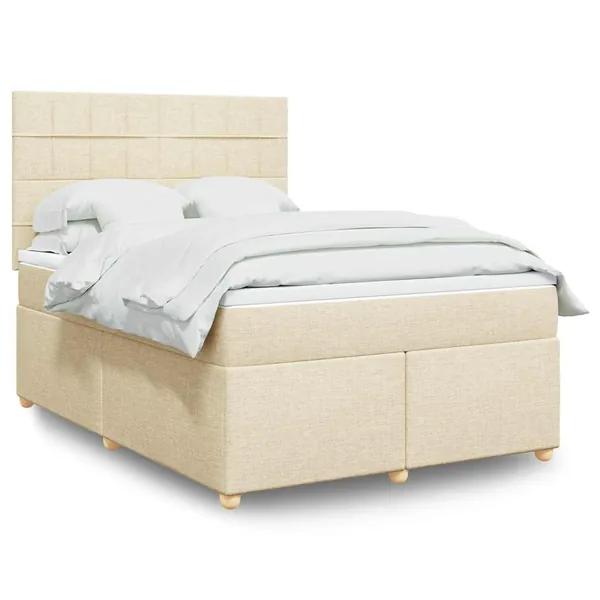 Sommier à lattes de lit avec matelas Crème 140x190 cm Tissu