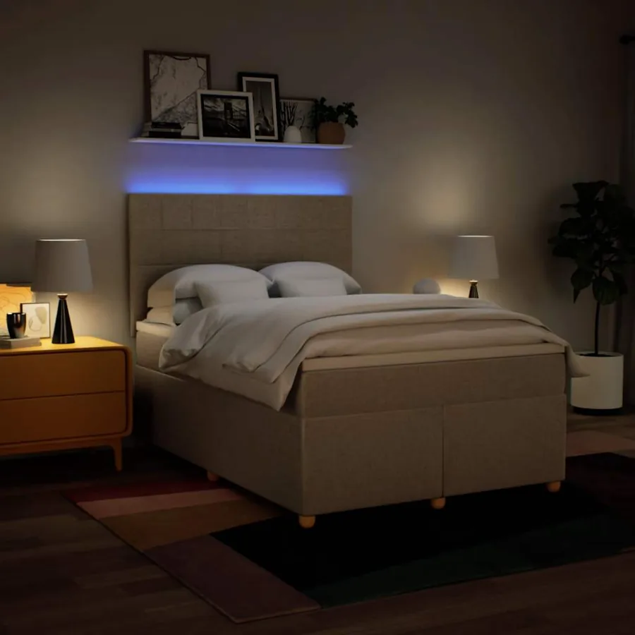 Sommier à lattes de lit avec matelas Crème 140x190 cm Tissu - 4