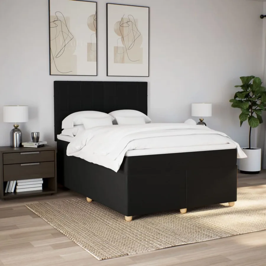 Sommier à lattes de lit avec matelas Noir 140x190 cm Tissu - 5