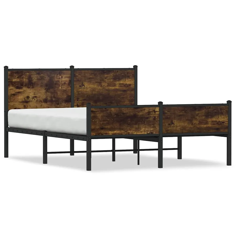 Cadre de lit en métal sans matelas chêne fumé 137x190 cm - 2