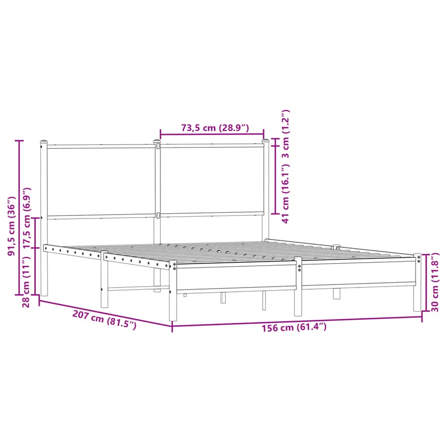 Cadre de lit en métal sans matelas chêne fumé 150x200 cm - 10