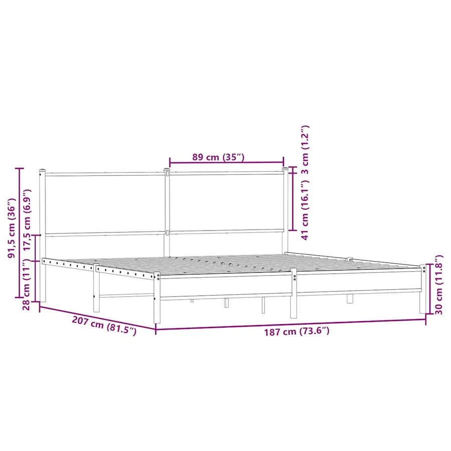 Cadre de lit en métal sans matelas chêne marron 180x200 cm - 10
