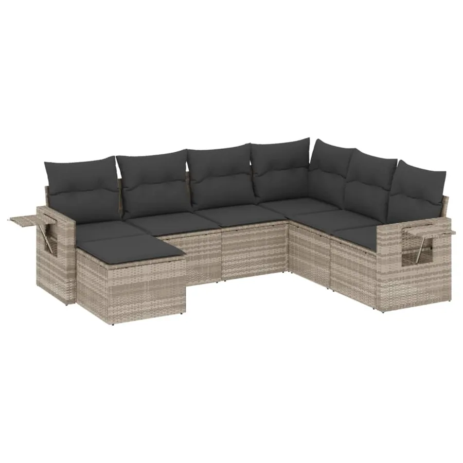 Salon de jardin avec coussins 7 pcs gris clair résine tressée - 2