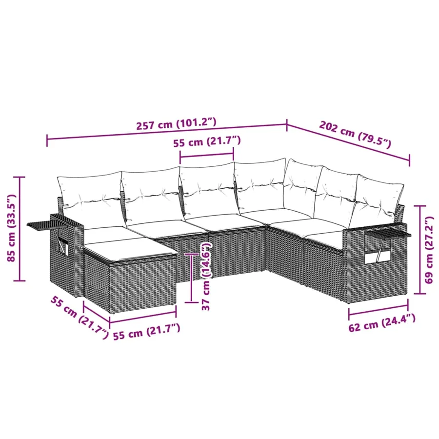 Salon de jardin avec coussins 7 pcs gris clair résine tressée - 3