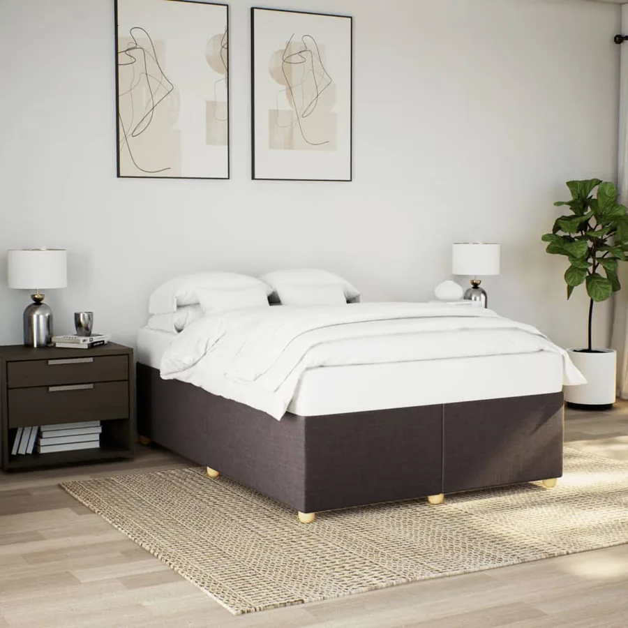 Cadre de lit sans matelas marron foncé 140x190 cm tissu