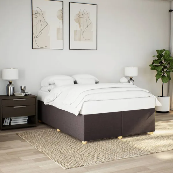 Cadre de lit sans matelas marron foncé 140x190 cm tissu