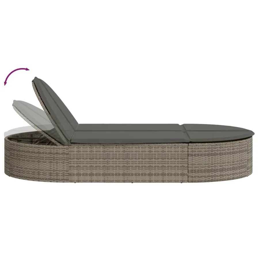 Chaise longue double avec coussins gris résine tressée - 6