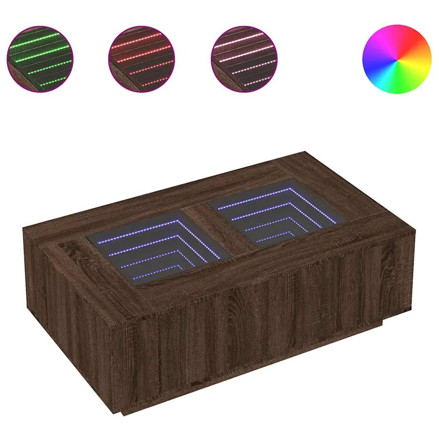 Table basse avec LED infini chêne marron 116x69x40 cm - 2