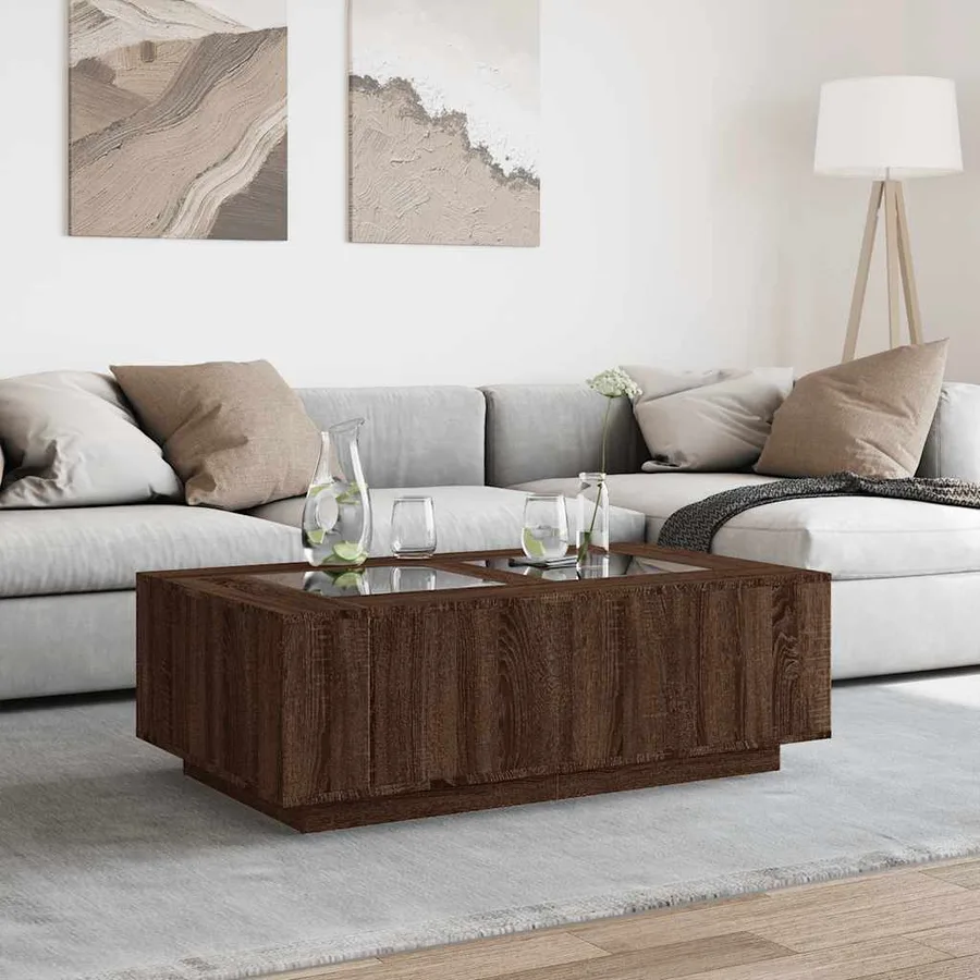 Table basse avec LED infini chêne marron 116x69x40 cm - 4