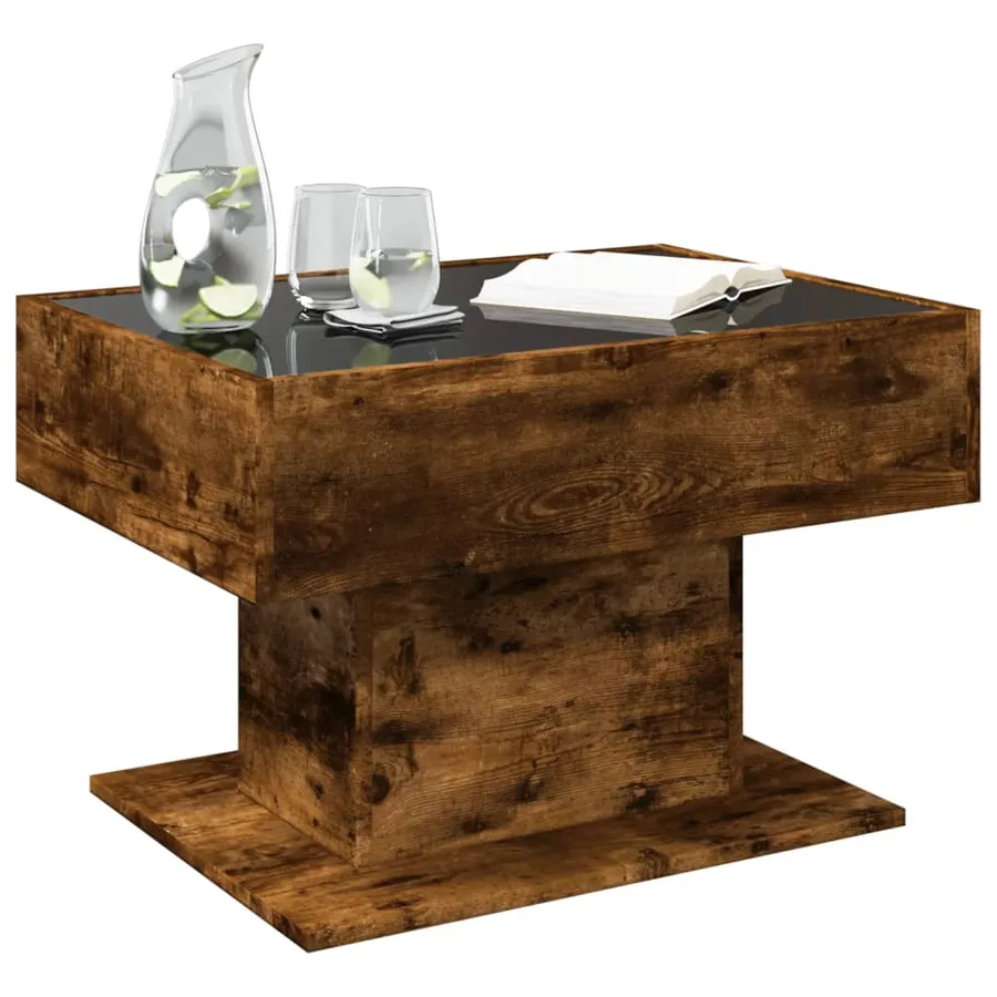 Table basse avec LED chêne fumé 70x50x45 cm bois d'ingénierie - 5