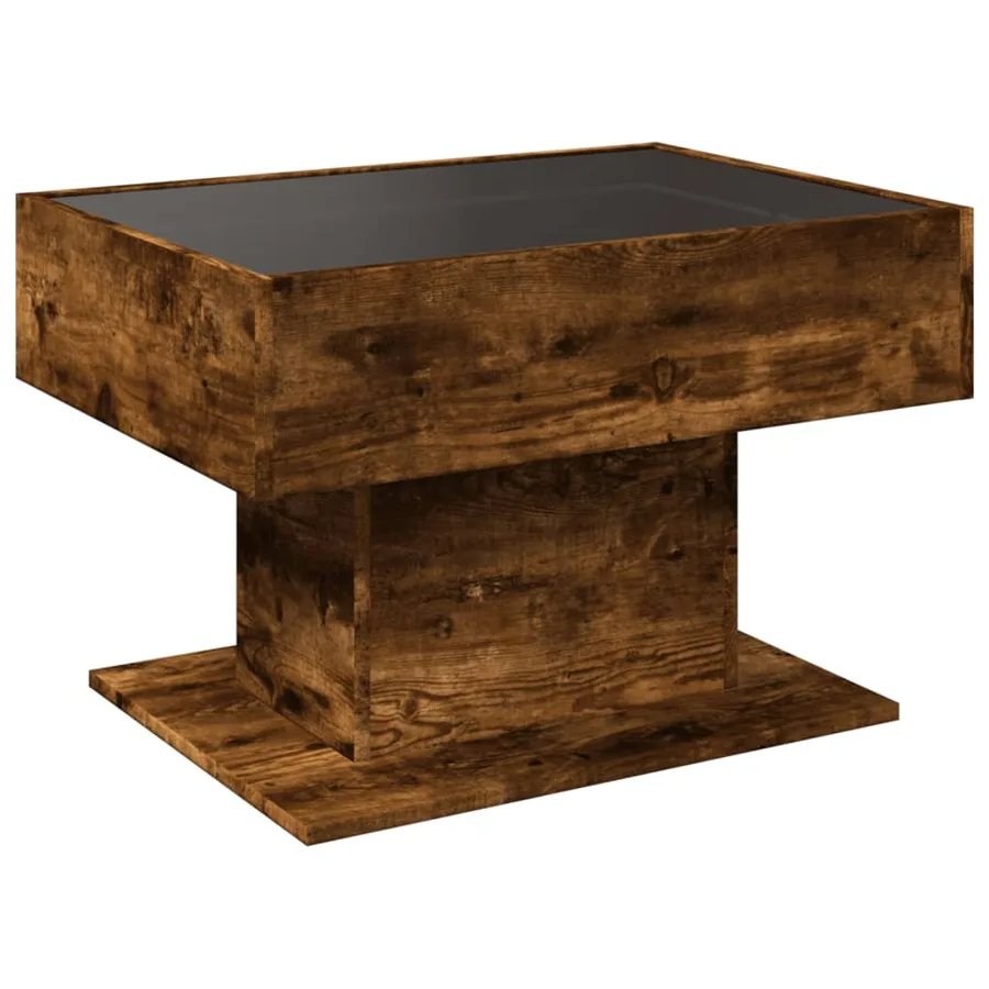 Table basse avec LED chêne fumé 70x50x45 cm bois d'ingénierie - 8