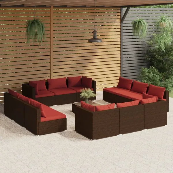 Salon de jardin 13 pcs avec coussins Résine tressée Marron