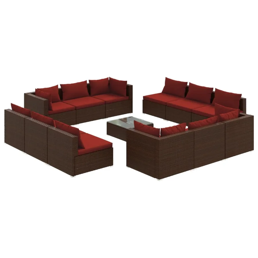 Salon de jardin 13 pcs avec coussins Résine tressée Marron - 2