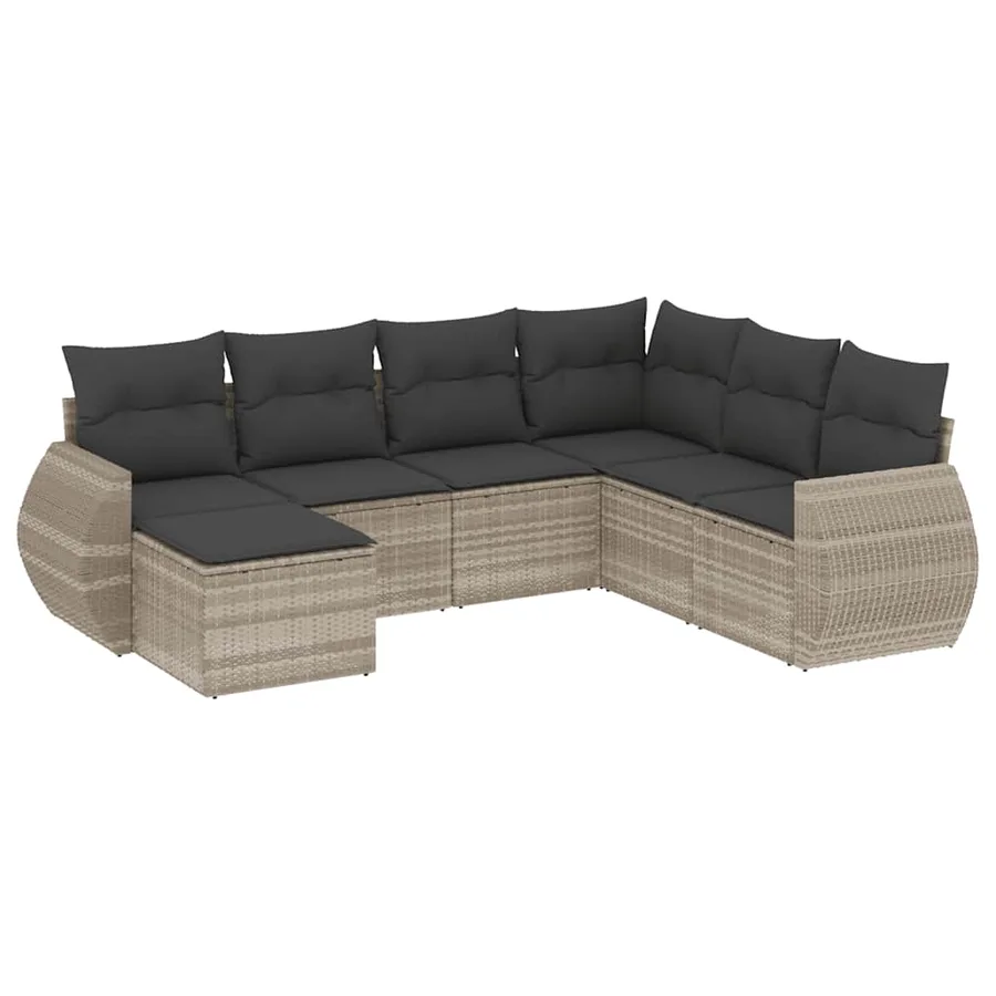 Salon de jardin avec coussins 7 pcs gris clair résine tressée - 2