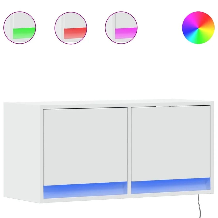 Meuble TV mural avec lumières LED blanc 80x31x35 cm - 2