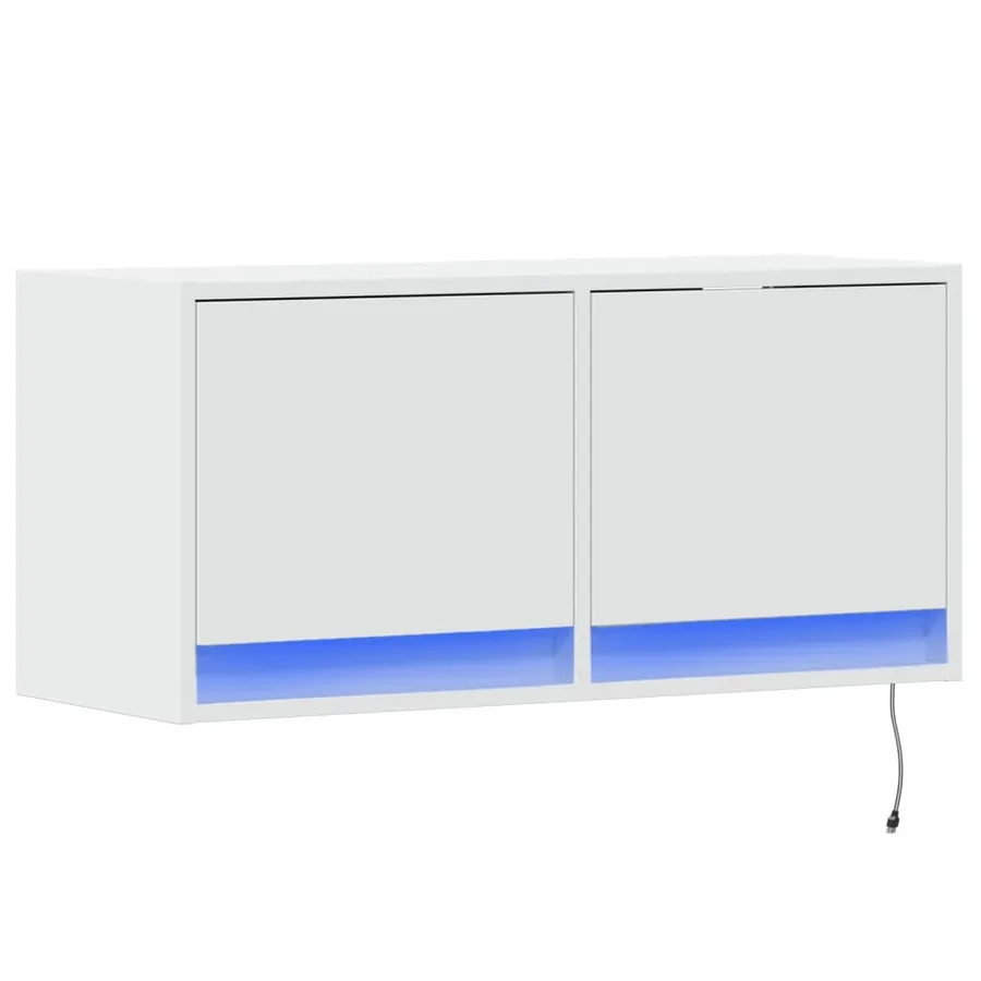 Meuble TV mural avec lumières LED blanc 80x31x35 cm - 3