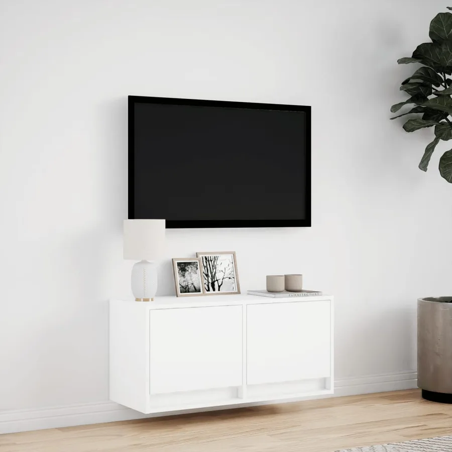 Meuble TV mural avec lumières LED blanc 80x31x35 cm - 4