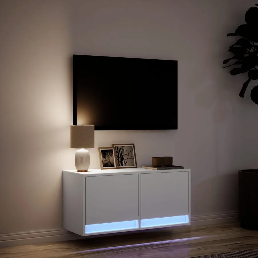 Meuble TV mural avec lumières LED blanc 80x31x35 cm - 5