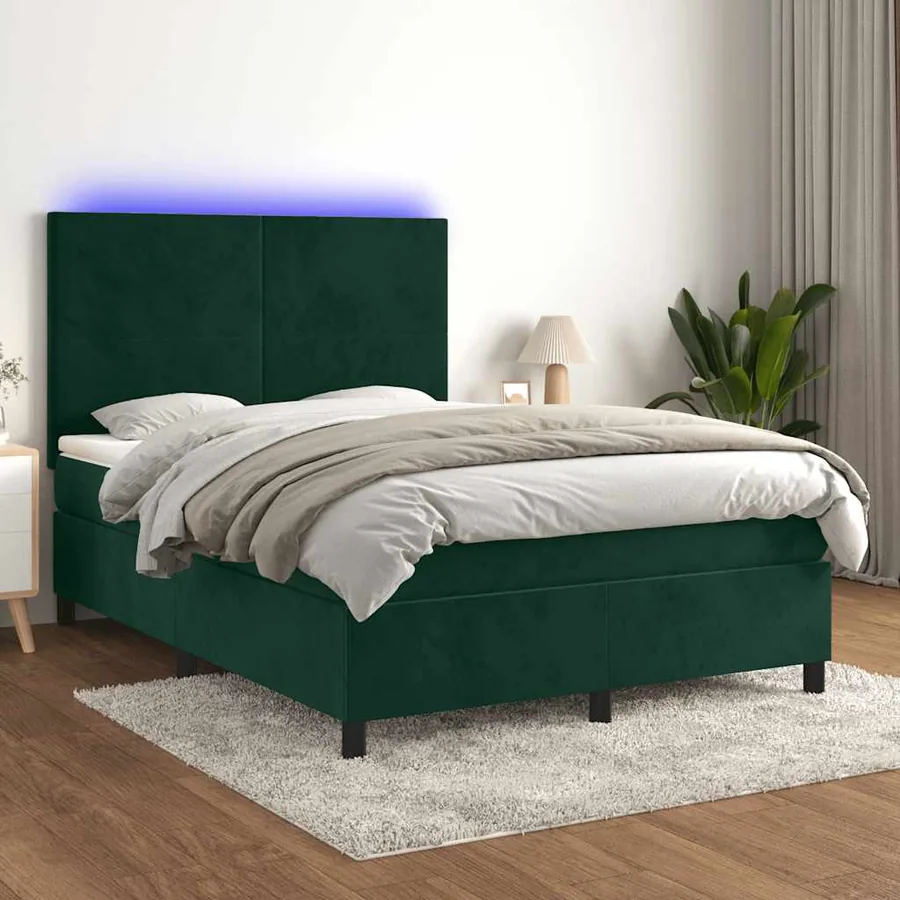Sommier à lattes de lit avec matelas LED Vert foncé 140x190 cm