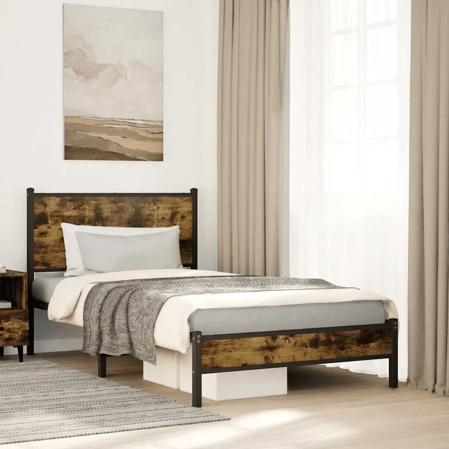 Cadre de lit en métal sans matelas chêne fumé 100x200 cm