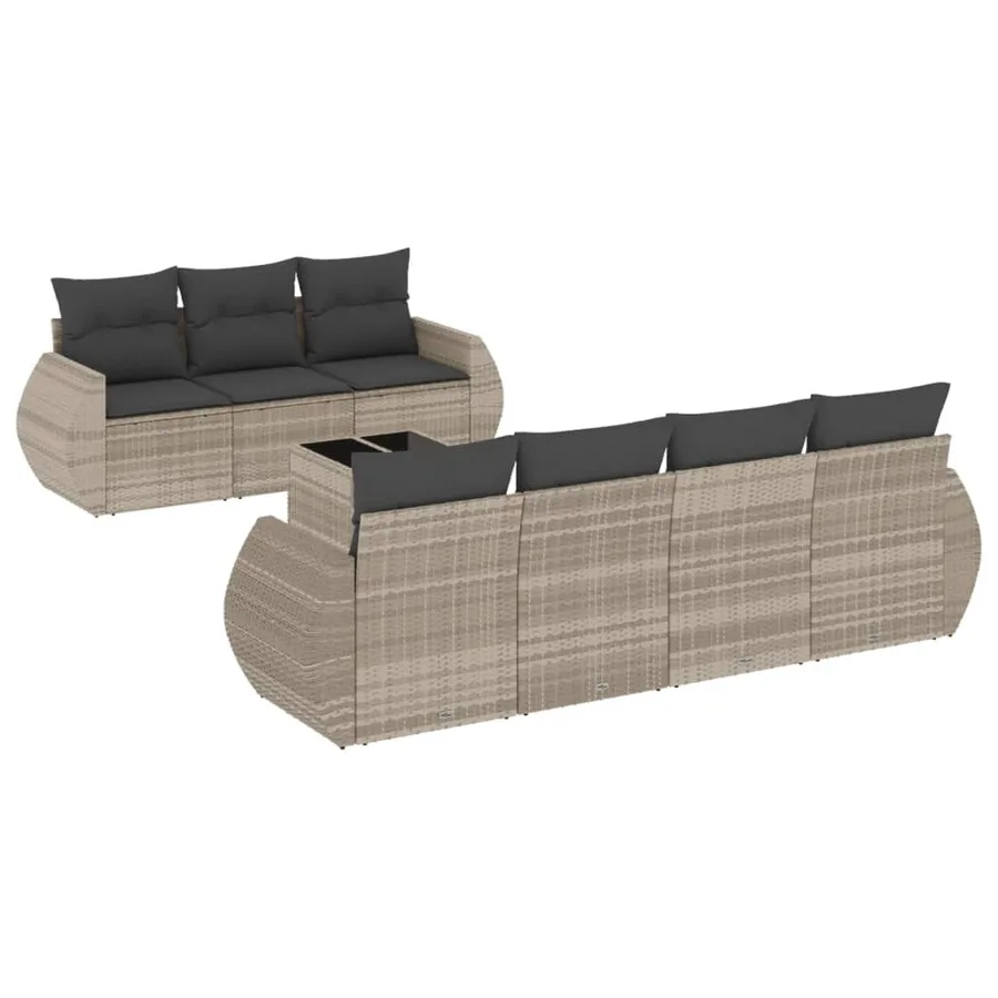 Salon de jardin 8 pcs avec coussins gris clair résine tressée - 2