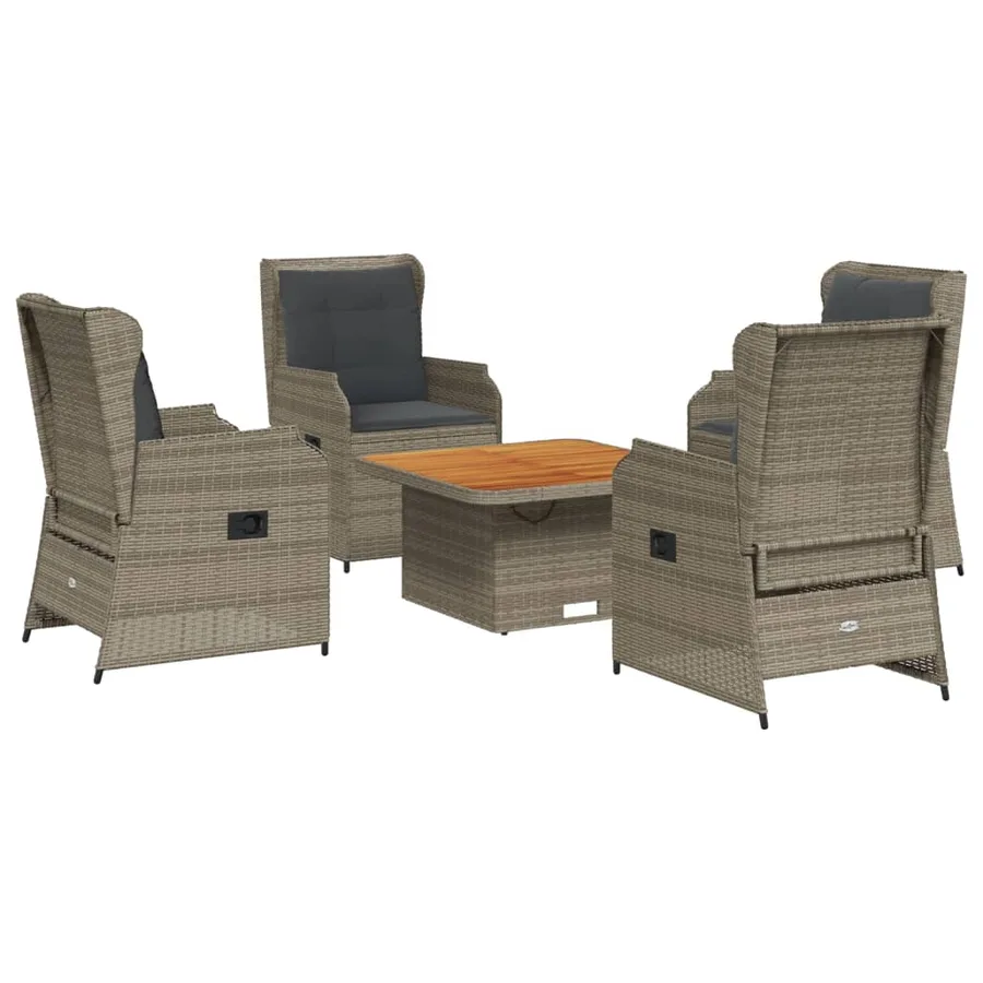 Salon de jardin 5 pcs avec coussins Gris Résine tressée - 2