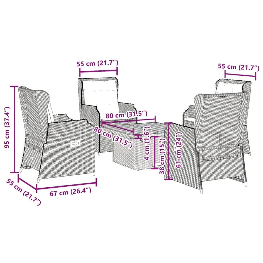 Salon de jardin 5 pcs avec coussins Gris Résine tressée - 9