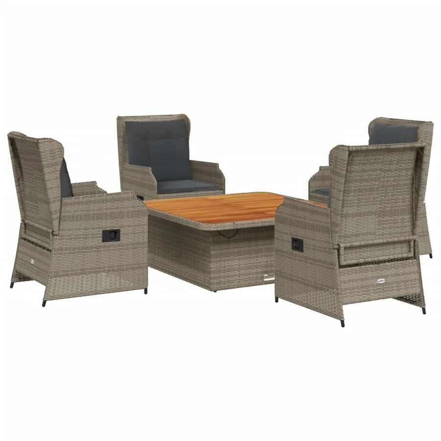 Salon de jardin 5 pcs avec coussins Gris Résine tressée - 2
