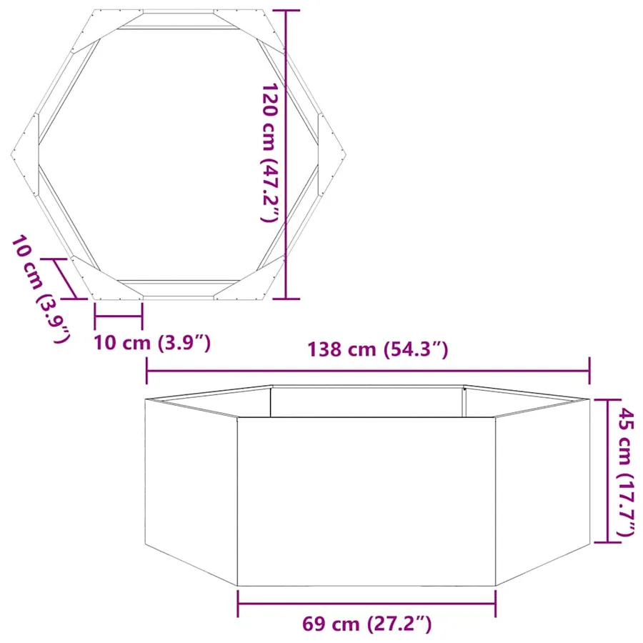 Jardinière hexagone 138x120x45 cm acier galvanisé - 11