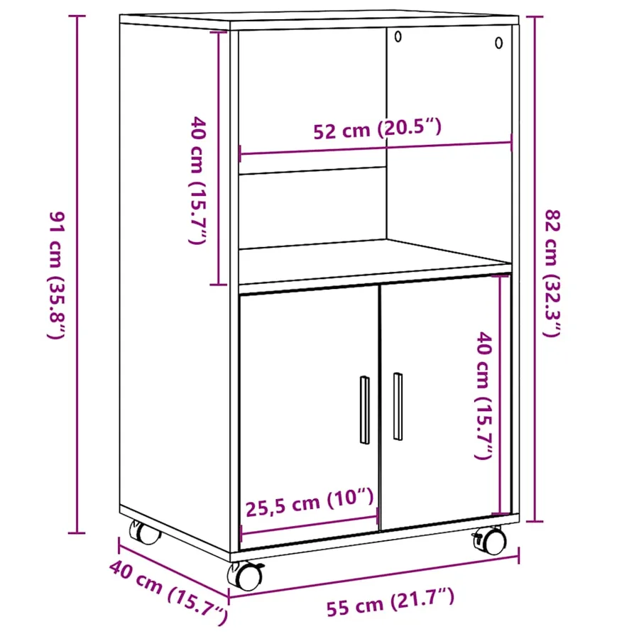 Armoire à roulettes chêne sonoma 55x40x91 cm bois d'ingénierie - 10