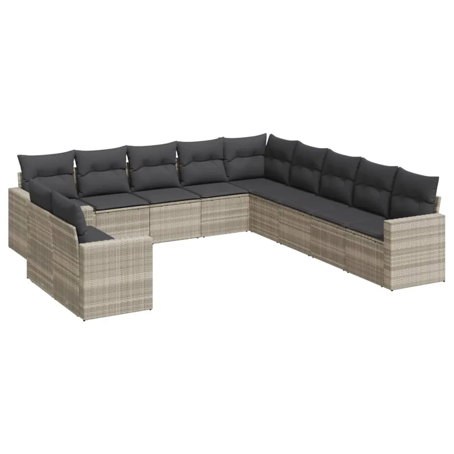 Salon de jardin 11 pcs avec coussins gris clair résine tressée - 2