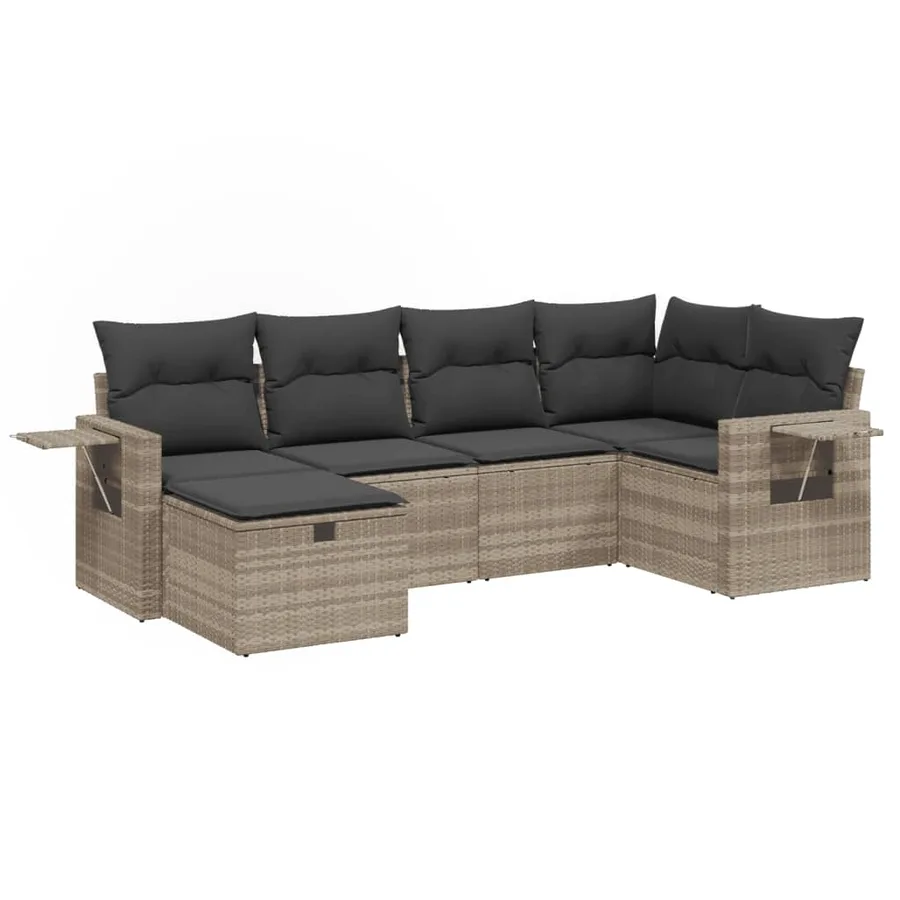 Salon de jardin 6 pcs avec coussins gris clair résine tressée - 2