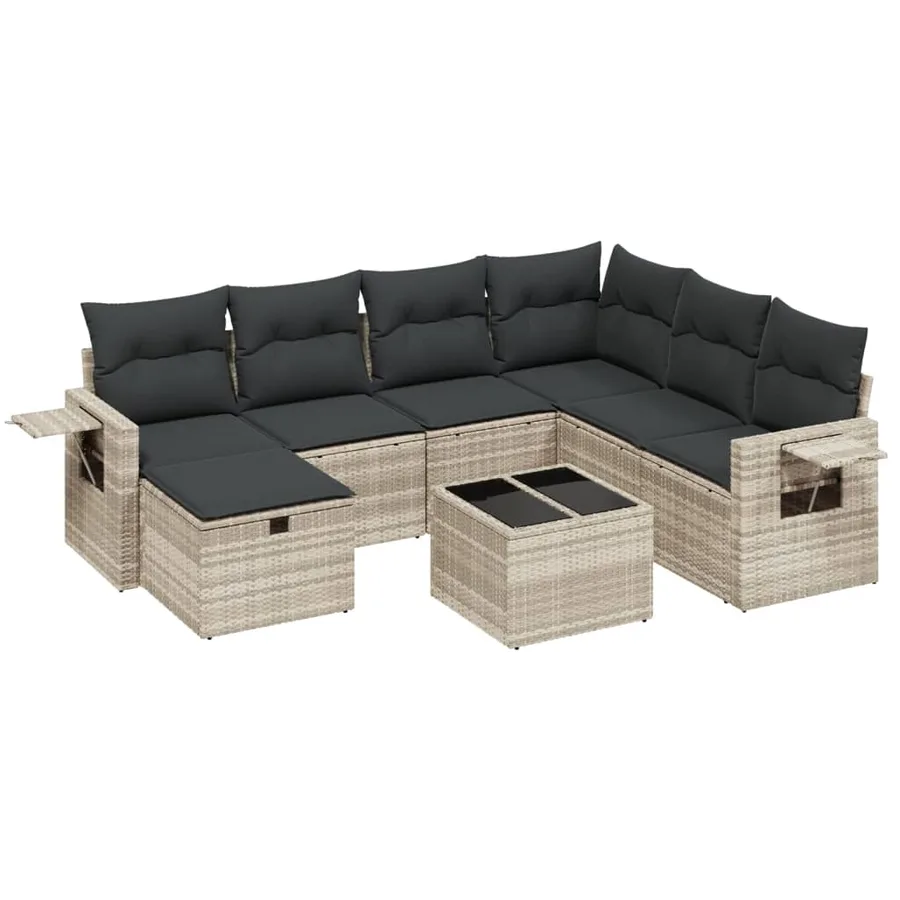 Salon de jardin 8 pcs avec coussins gris clair résine tressée - 2
