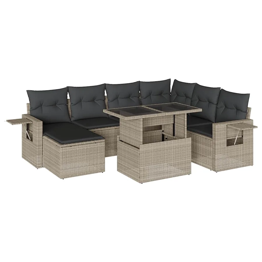 Salon de jardin 8 pcs avec coussins gris clair résine tressée - 2