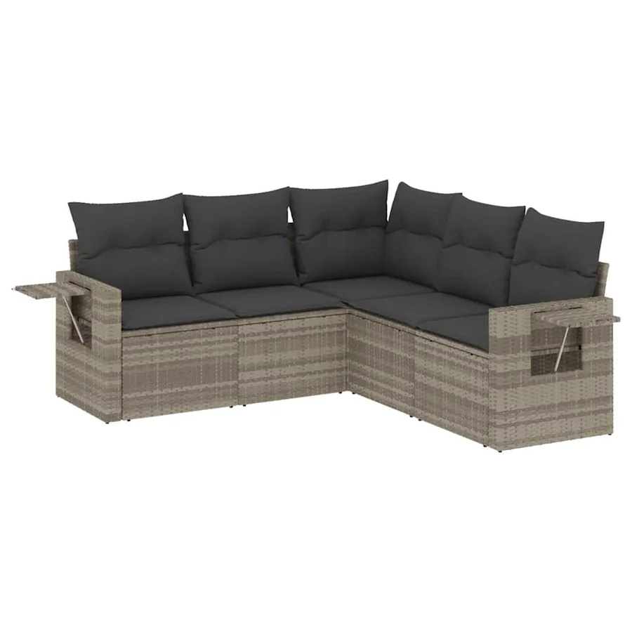 Salon de jardin 5 pcs avec coussins gris clair résine tressée - 2