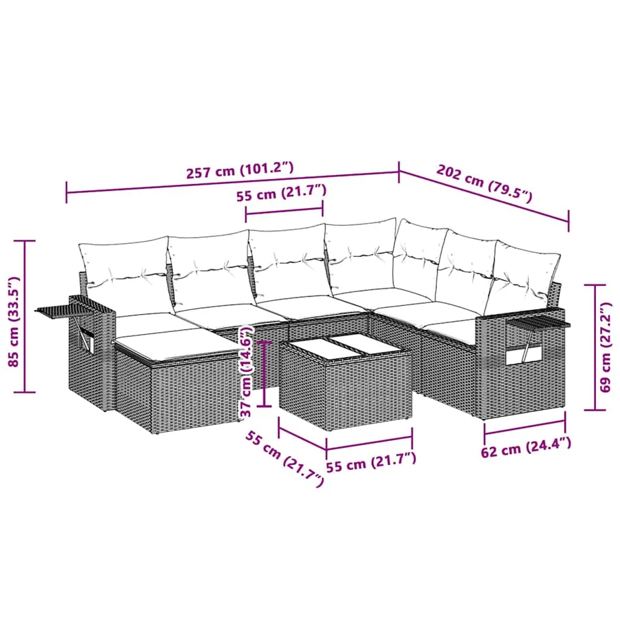 Salon de jardin 8 pcs avec coussins gris clair résine tressée - 10