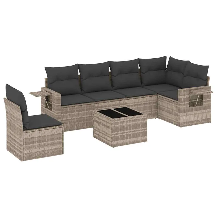 Salon de jardin avec coussins 7 pcs gris clair résine tressée - 2