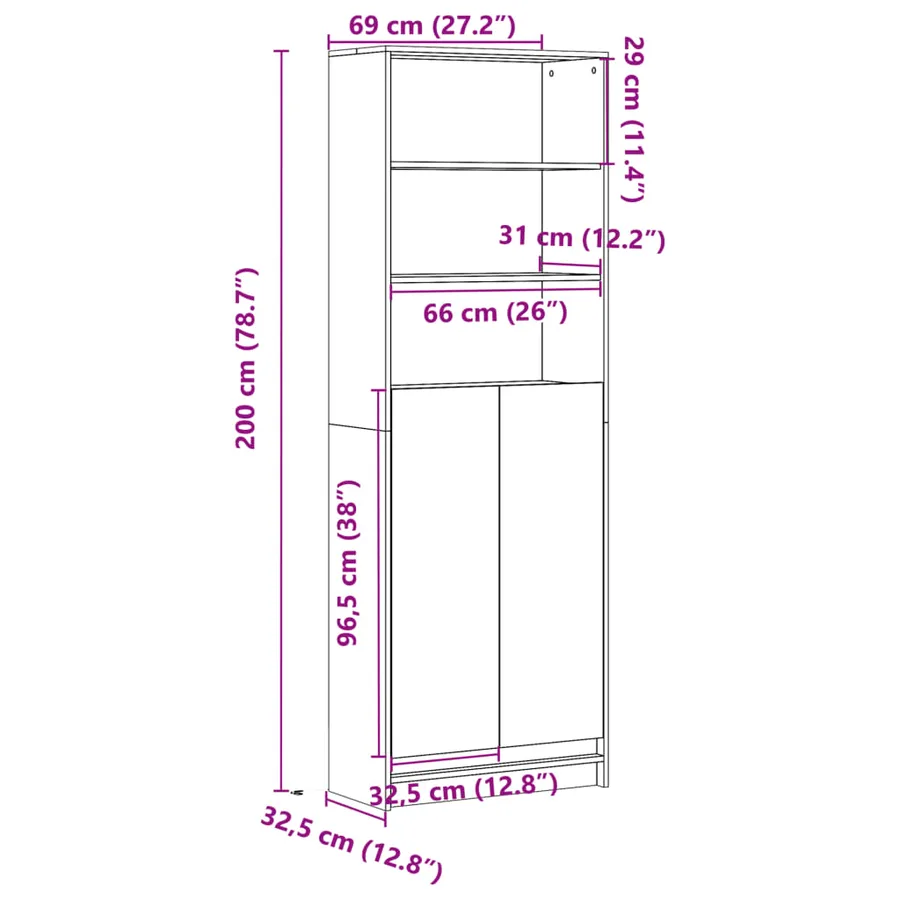 Buffet haut avec LED blanc 69x32,5x200 cm bois d’ingénierie - 14