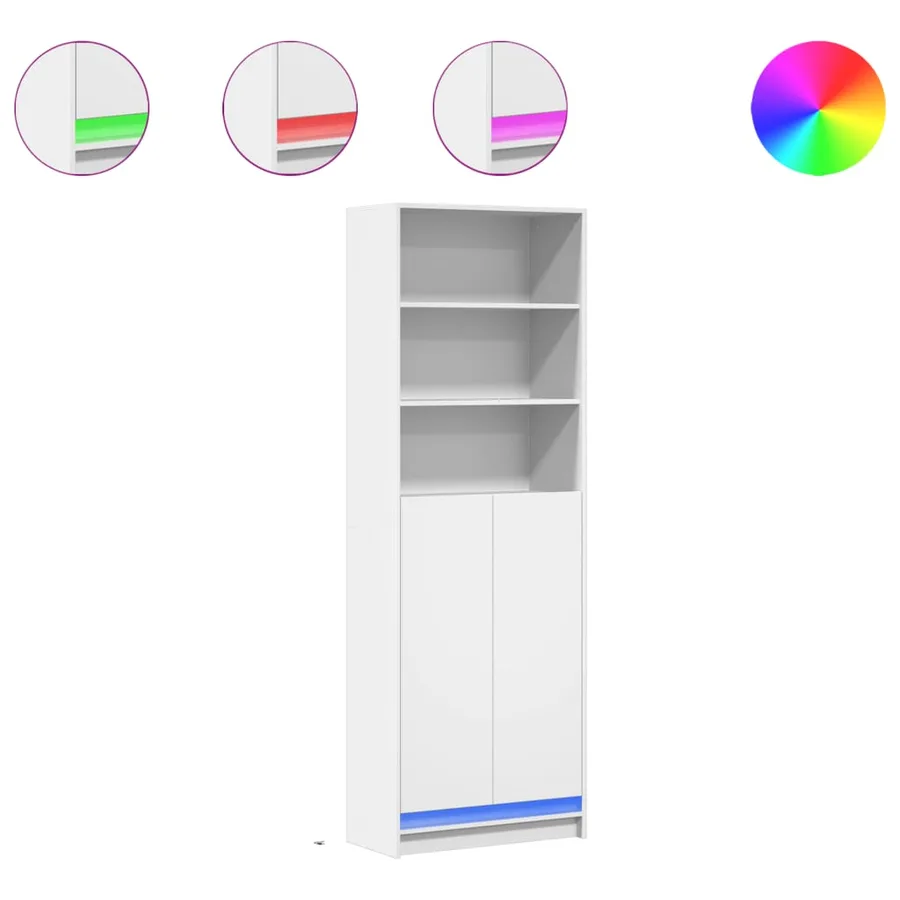 Buffet haut avec LED blanc 69x32,5x200 cm bois d’ingénierie - 2