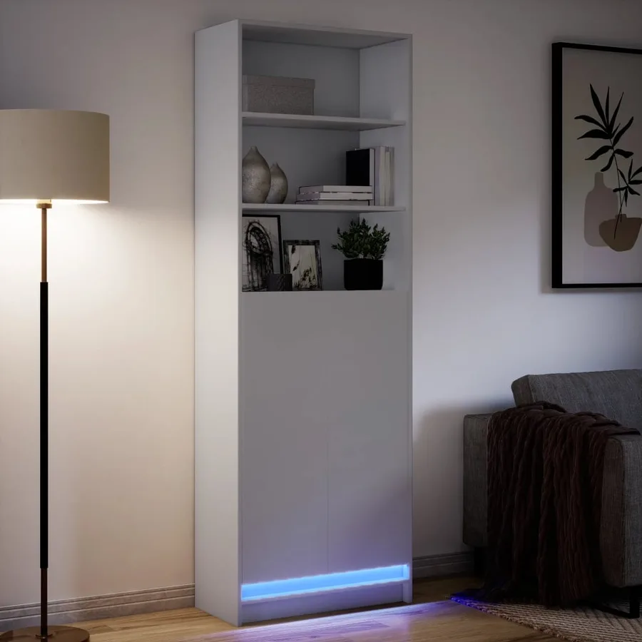 Buffet haut avec LED blanc 69x32,5x200 cm bois d’ingénierie - 5