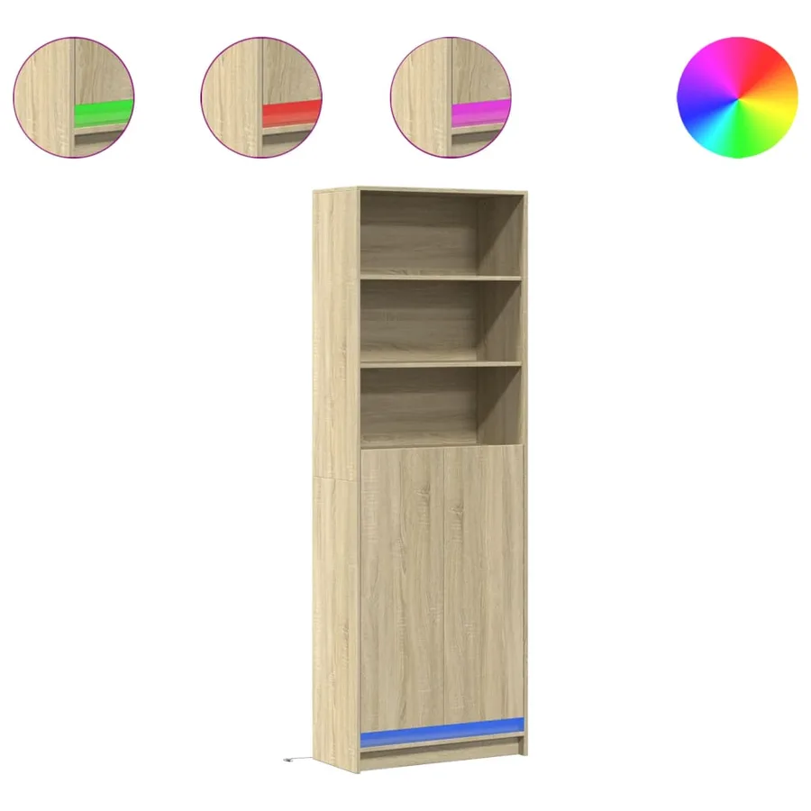 Buffet haut LED chêne sonoma 69x32,5x200 cm bois d’ingénierie - 2