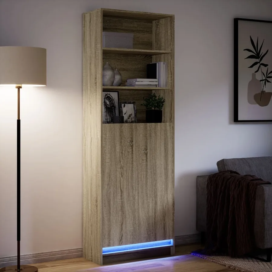 Buffet haut LED chêne sonoma 69x32,5x200 cm bois d’ingénierie - 5