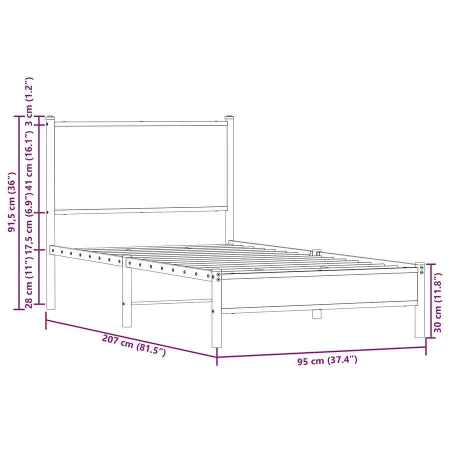 Cadre de lit en métal sans matelas chêne sonoma 90x200 cm - 10